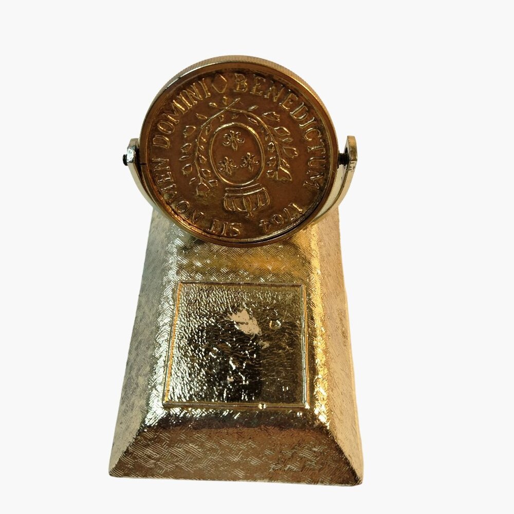 Gold tone medallion Stand Display Let the name of the Lord be Blessed
